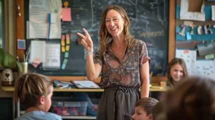 Teacher instructing elementary school students in classroom