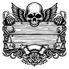 Fototapeta premium Ornate tattoo frame with eagles, feathers, and tattoo tools in black and white. Generative ai.