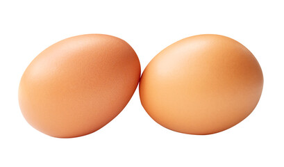 Top view of two brown chicken eggs in stack isolated on white background with clipping path
