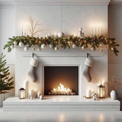 Modern Fireplace with Christmas Decorations