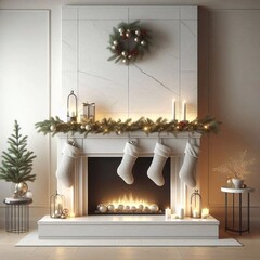 Modern Fireplace with Christmas Decorations