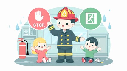 Firefighter Teaching Kids to Stop and Exit Safely