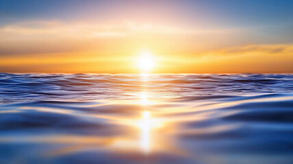Serene ocean horizon at sunset with warm tones and gentle waves