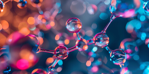 Close-Up of Molecular Bonds with Vibrant Lighting Effects, Abstract Science Illustration Featuring Molecular Network in Detail
