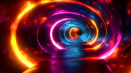 Obraz premium Vibrant Neon Tunnel 3D Illustration