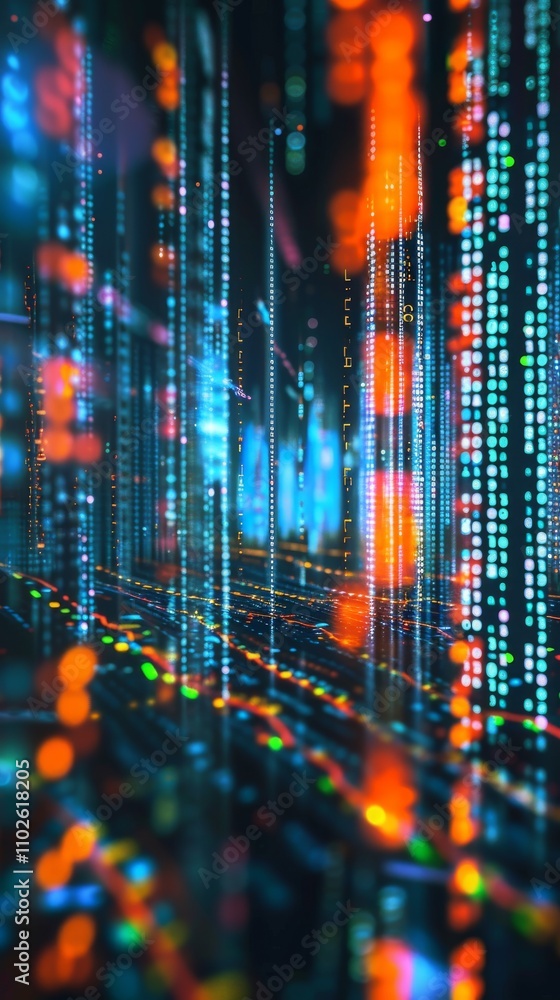 Aufkleber abstract depiction of vertical data streams in vibrant orange and blue lighting, symbolizing digital
