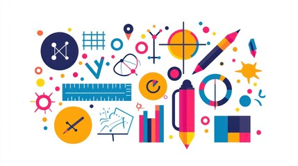 Obraz premium A colorful vector graphic showcasing various educational elements