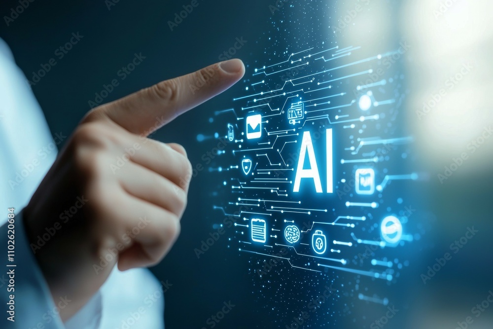 Poster a person pointing at a screen with the word ai on it