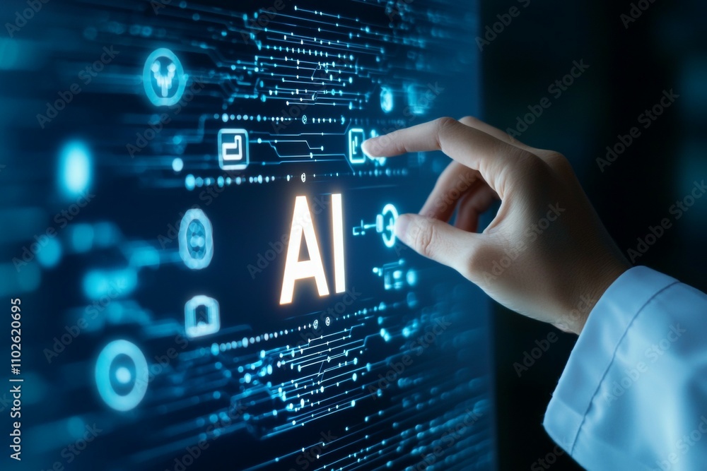 Aufkleber a hand is pointing at the word ai on a computer screen