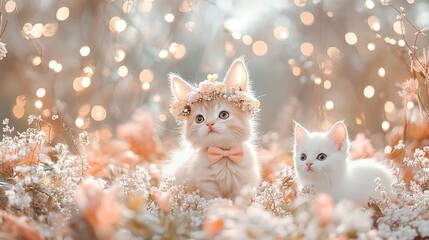 Adorable Kittens in a Flower Crown and Garden Setting