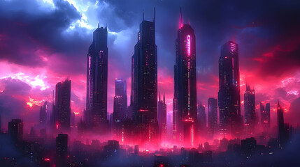 Obraz premium Cyberpunk Cityscape Illustration