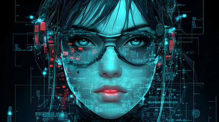 Digital Woman Illustration: Tech Abstract Background