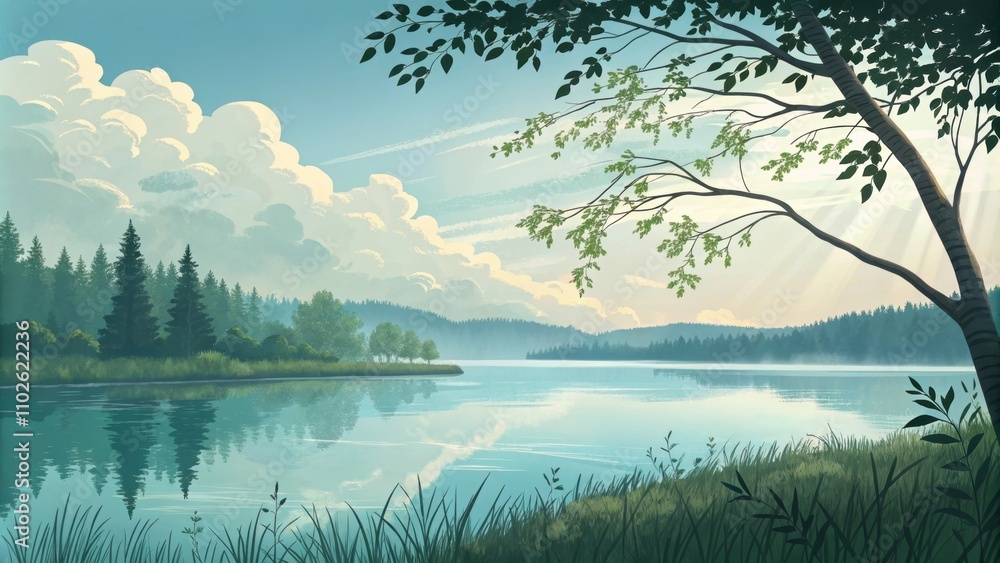 Poster an interactive mindfulness exercise displaying serene landscapes inviting users to engage in deep br