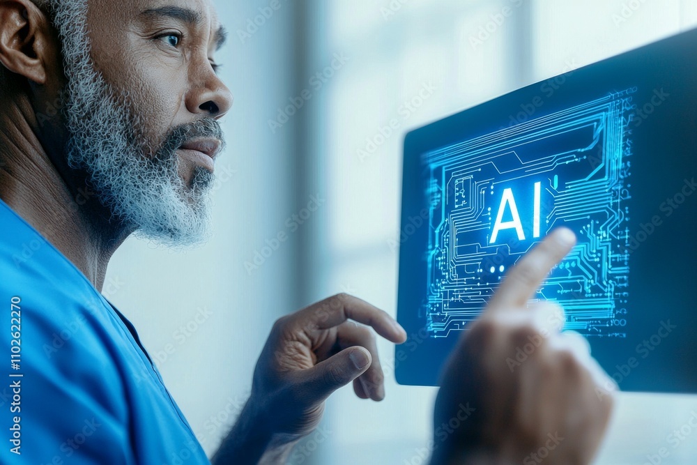 Aufkleber a man is pointing at a screen with the word ai on it