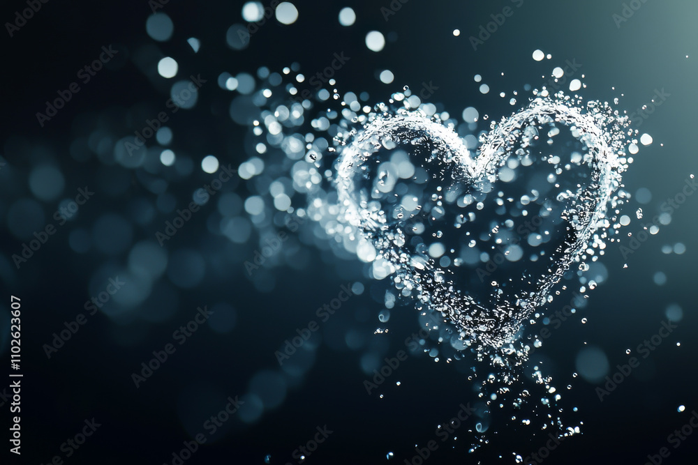Poster a sparkling heart shape created with light and bokeh effects to symbolize love.