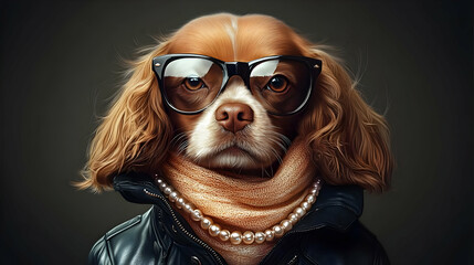 Stylish Dog Illustration: Cavalier King Charles Spaniel in Glasses