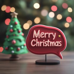 "Merry Christmas" text bubble next to festive Christmas decorations