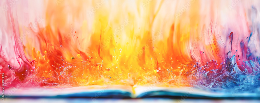 Poster a vibrant explosion of color emanates from an open book, symbolizing creativity and knowledge.