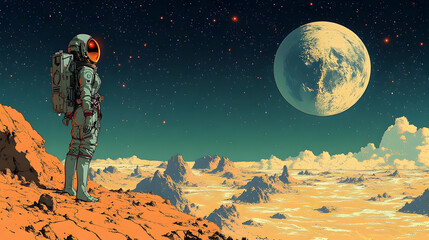 Naklejka premium Astronaut on Alien Planet Illustration