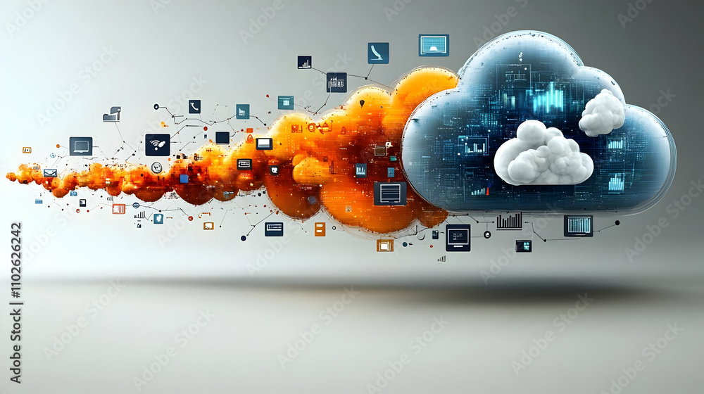 Poster abstract 3d cloud computing network illustration