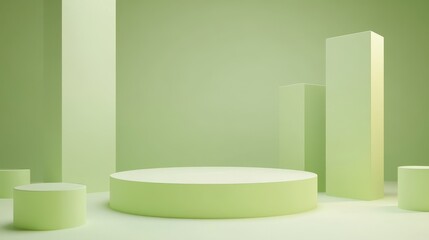 Pale Green Cylindrical Forms Minimalist Display Scene