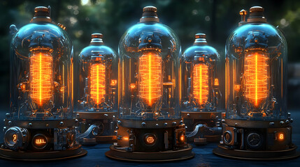 Glowing Steampunk Tubes 3D Illustration