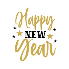 New Year 2025 typography clip art design for T-shirts and apparel, Happy New Year art on plain white background for shirt, hoodie, sweatshirt, card, tag, mug, icon, poster or badge