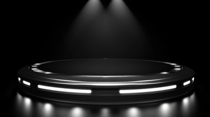 Illuminated Black Circular Stage With Modern Design