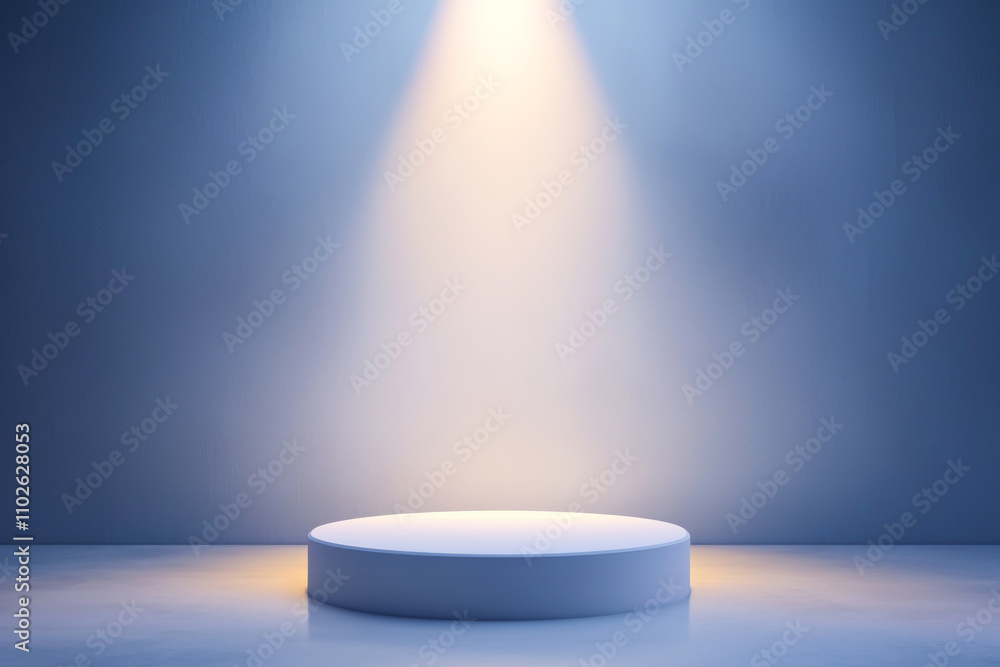 Poster empty illuminated platform for showcasing products or ideas in a minimalist setting.