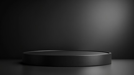 Black Cylindrical Platform Against Dark Background