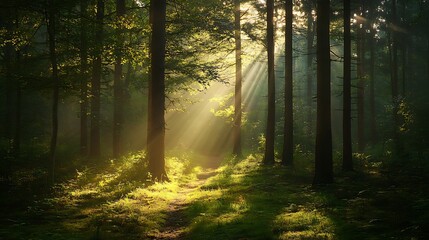 Fototapeta premium Sunbeams in a Forest