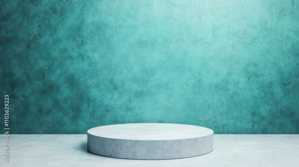 Poster minimalistic platform on a textured teal background for product display or presentations.