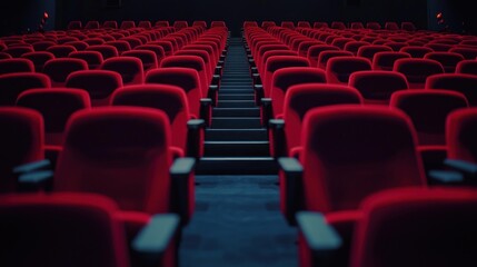 Obraz premium A cinema with social distancing measures in place, featuring spaced-out seating and health guidelines.