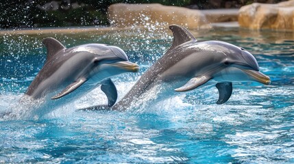 Fototapeta premium Aquatic wonders dolphins at play in a marine sanctuary - wildlife photography perspective