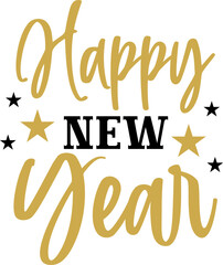 New Year 2025 typography clip art design for T-shirts and apparel, Happy New Year art on plain white background for shirt, hoodie, sweatshirt, card, tag, mug, icon, poster or badge