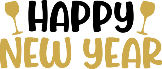 New Year 2025 typography clip art design for T-shirts and apparel, Happy New Year art on plain white background for shirt, hoodie, sweatshirt, card, tag, mug, icon, poster or badge