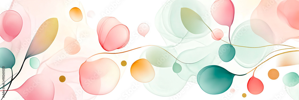Poster colorful abstract shapes blend seamlessly in soft pastels, creating a harmonious and inviting atmosp