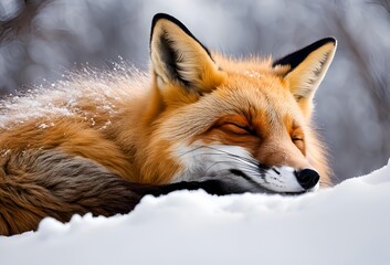 Fototapeta premium fox resting in the snow during winter season