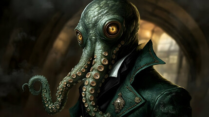 Obraz premium Mysterious Octopus Gentleman Illustration