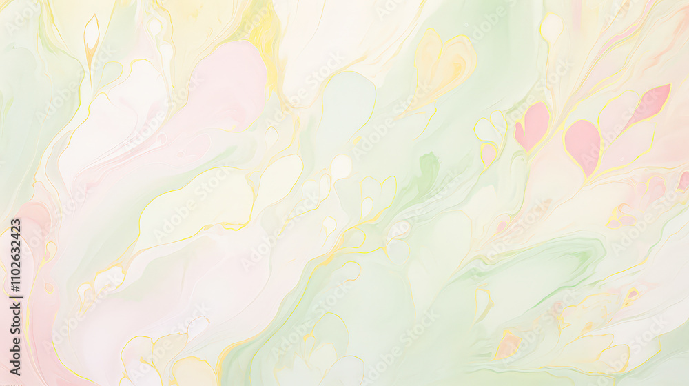 Poster a soft blend of pastel colors creates a serene background, featuring gentle swirls and hints of pink