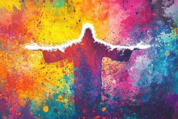 Artistic abstract silhouette of Jesus Christ outlined in vivid colors with bold brushstrokes and a textured background.