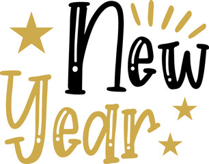 New Year 2025 typography clip art design for T-shirts and apparel, Happy New Year art on plain white background for shirt, hoodie, sweatshirt, card, tag, mug, icon, poster or badge