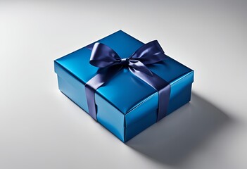 gift box with blue ribbon and elegant design on a minimalist backdrop