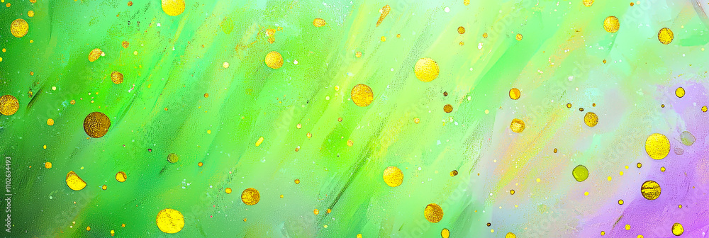 Aufkleber the artwork showcases a blend of soft green hues highlighted by scattered gold circles, creating a v