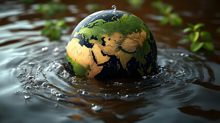 3D Globe Submerged Illustration Water Planet