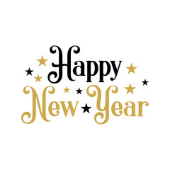 New Year 2025 typography clip art design for T-shirts and apparel, Happy New Year art on plain white background for shirt, hoodie, sweatshirt, card, tag, mug, icon, poster or badge