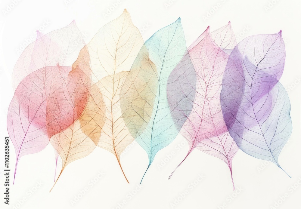 Poster colorful translucent leaves overlapping each other, creating a beautiful and delicate pattern. natur