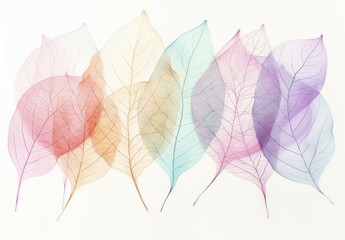Obraz premium Colorful translucent leaves overlapping each other, creating a beautiful and delicate pattern. Nature and art concept for home decor or design projects.
