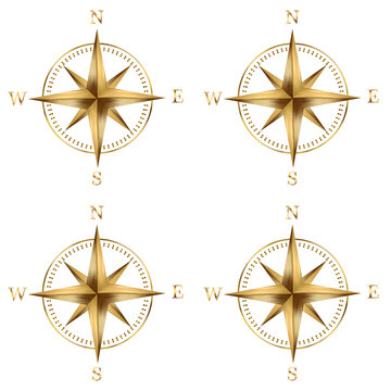 Gold compass illustration on transparent background