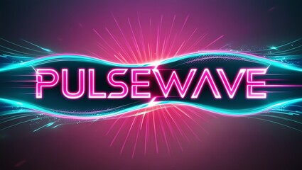 Vibrant neon 'Pulsewave' text design with dynamic light effects and energy bursts.